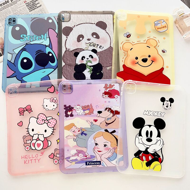 Cute Panda Suitable for Apple Ipadpro 13inch Tablet Protective Case Anti-Fall Cartoon Coverless Transparent Mini6
