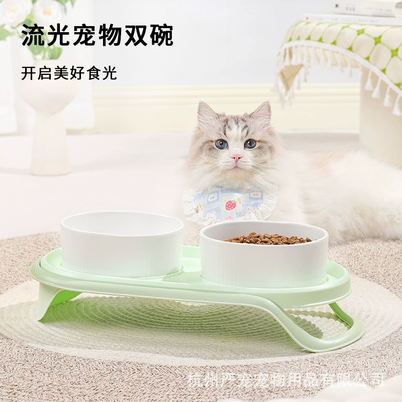 Двухсекционная миска для кошек и собак с подсветкой, динамическая, с эффектом жидкости, для корма и воды.