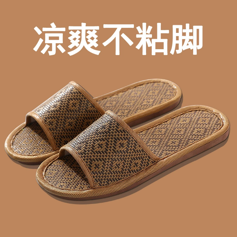 straw woven summer slippers, non-slip men's slide