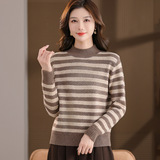 大码复古高领毛衣外套秋冬新款洋气内搭上衣条纹针织衫宽松打底衫，女装针织衫/毛衣，妃慕昵服饰