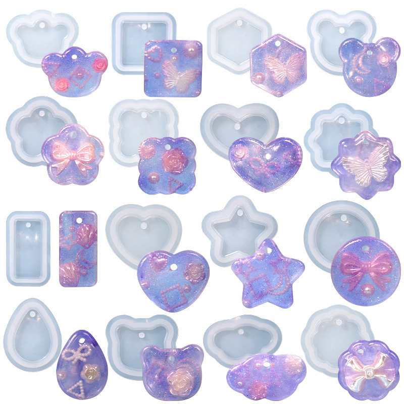 DIY Epoxy Resin Uv Glue Round Dried Flower Specimen Punch-Free Keychain Pendant Silicone Mold