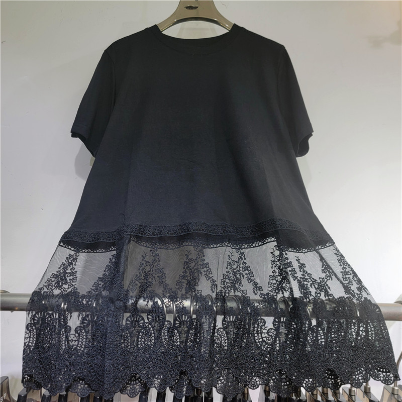 Diseño de encaje de costura camiseta de mangas cortas mujeres 2026 primavera y verano moda suelta delgada cuello redondo blusa casual universal