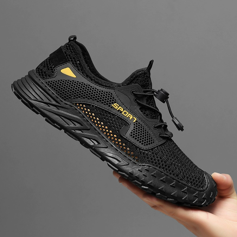 2024 Летняя новая дышащая полая легкая шитая спортивная обувь на мягком подошве мужская сетчатая обувь для экспорта внешней торговли