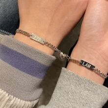 EXO边伯贤fearless同款镀银爱心相吸情侣款手链一对小众刻字磁吸