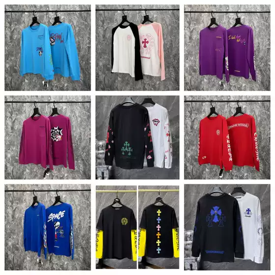 25 New Cross-Border Trendy Brand Long-Sleeve T-Shirts, Round Neck, Pure Cotton, Versatile, in Stock for Wholesale