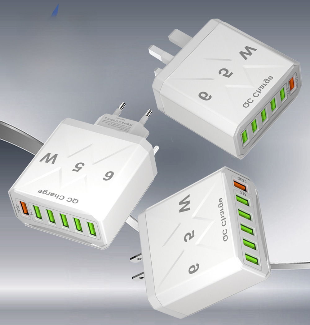 Standard 65W Fast Charging Korean Standard Mobile Phone Charger 6Usb Multi-Port Fast Charging Charging Head Travel Charger Wholesale