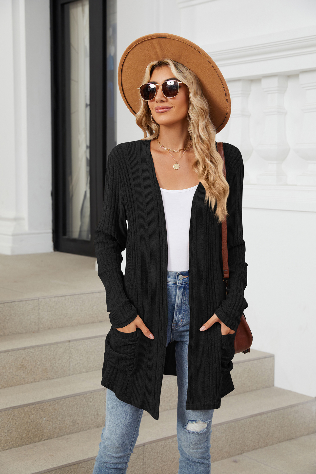 Gilets Femme Cardigan Sans Manches Wiwclo Femme - Gilet Léger Avec Poches - Tricot Doux Ouvert Devant Veste Ourlet Asymétrique