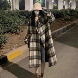 毛呢大衣女装秋冬装高级感2025新款高个子慵懒风宽松格子呢子外套