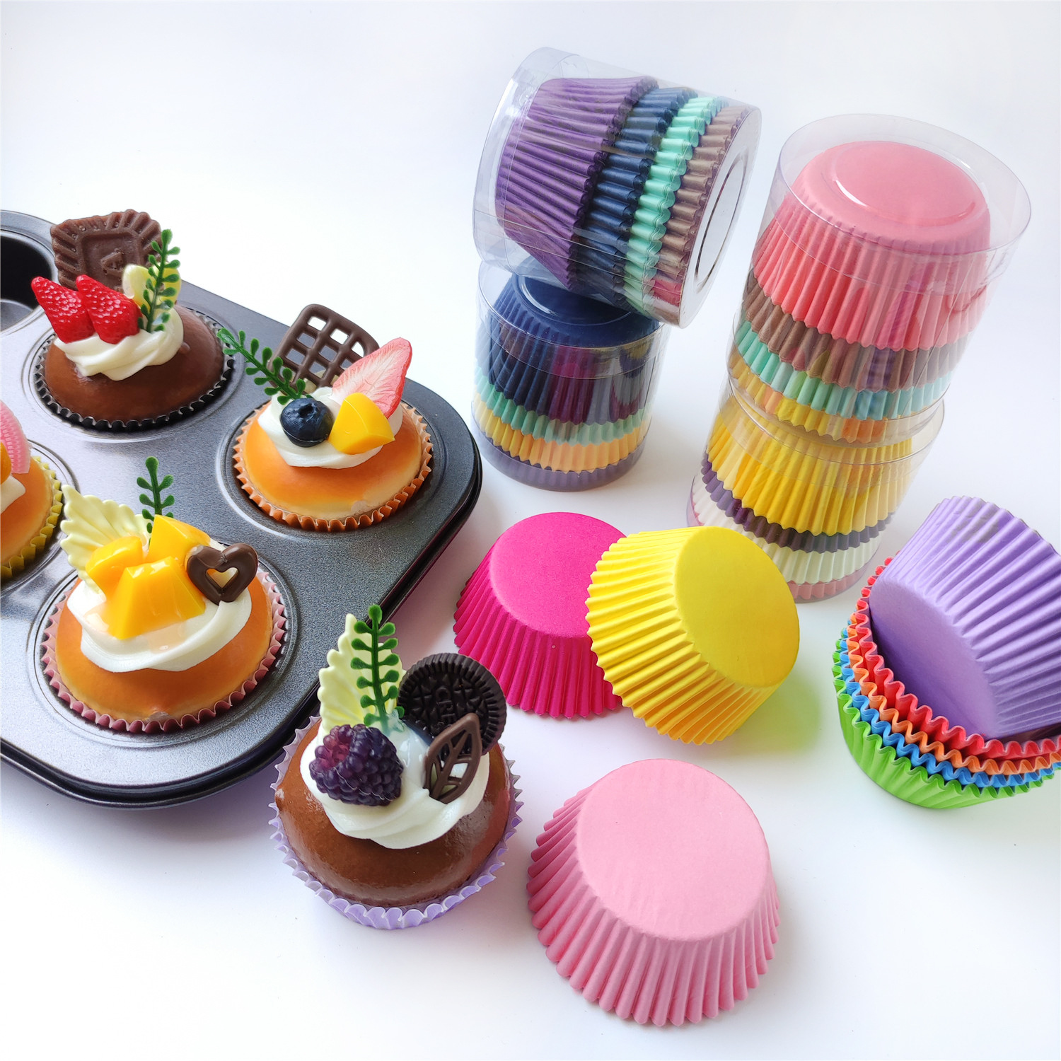 100 tazas de pastel de vacaciones de papel de color sólido para hornear tazas de papel a prueba de aceite para pastel de papel parachufe de papel de nieve Mei Niang image 7