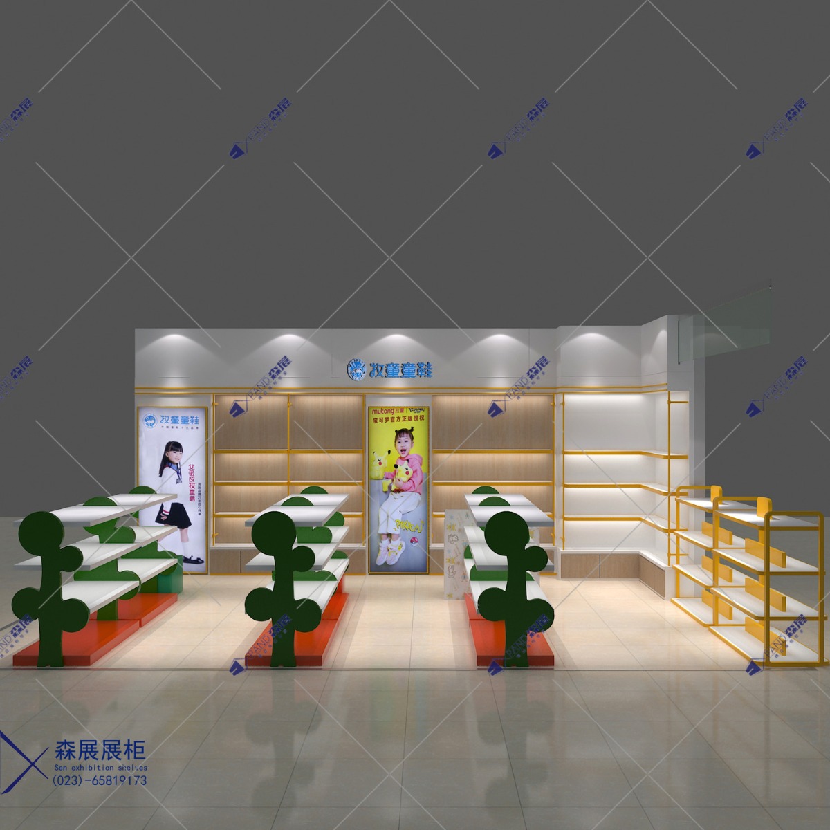 重庆供应品牌专柜展示柜童鞋展柜货柜货架木质童装展示柜