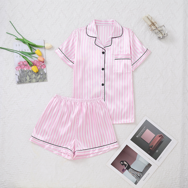 New European and American Russian Cross-Border Export Pajamas Satin Women's Pajamas Set Home Clothes Summer Short-Sleeved Shorts