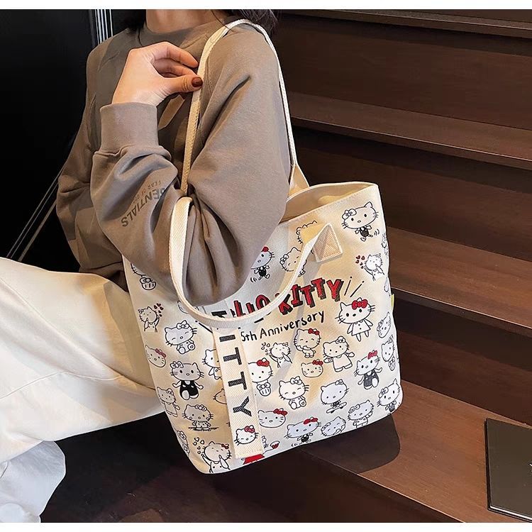 KT猫帆布包女士大容量托特包HelloKitty可爱包包学生单肩包手提包|undefined