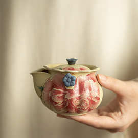 景德镇青花火石红茶壶手工宝瓶手抓壶泡茶壶陶瓷茶具复古功夫茶具