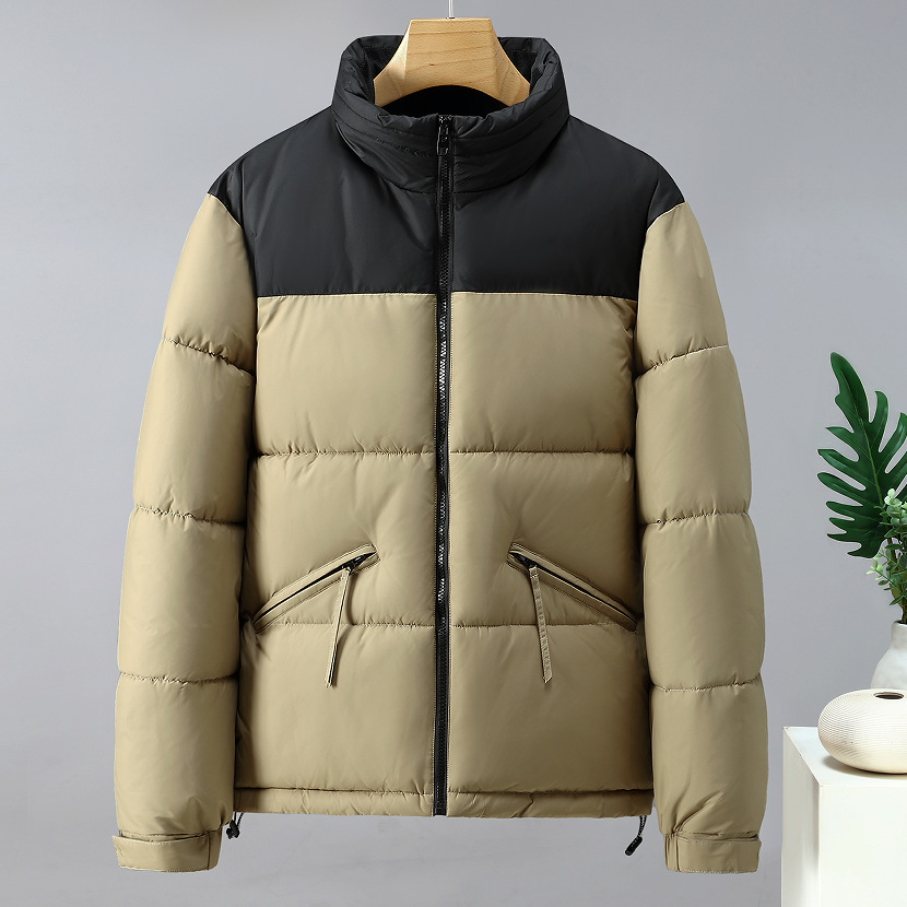 American version short color matching standing collar outdoor casual men's down cotton jacket_voghion.com