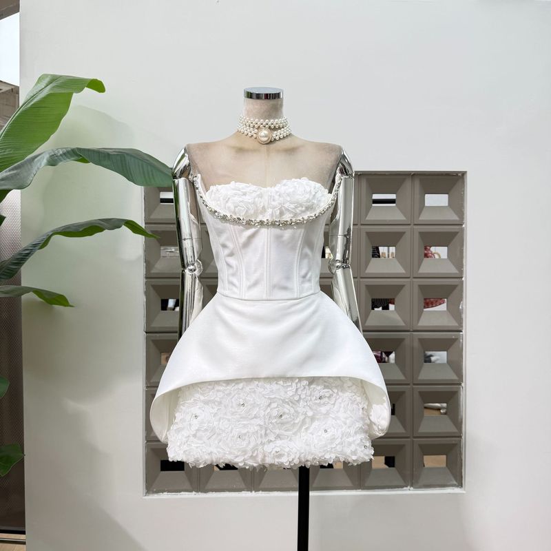 Amazon Buy Sweet and Salty Fashionable Diamond-Embellished Backless Evening Dress with Stylish Heavy-Duty Flower Bud Splicing Tube Top Dress