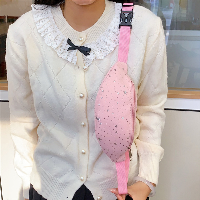 Moda coreana de color sólido para niños y niñas bolsas de pecho lindas pequeñas estrellas bolsas de cintura para bebés 2025 nuevo tipo de bolsas de mochila para niños