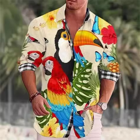 Summer European and American New Men's Shirt 3D Print Beach Hawaiian Shirt Multicolor Casual Lassel Shirt