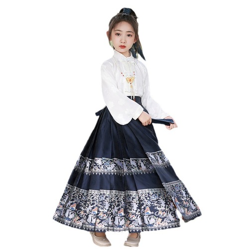 Ancient style skirt for middle-aged and older children, spring new children's suit, horse face skirt, little girl, Hanfu, girl, Chinese style princess skirt