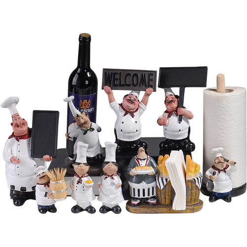 European-style chef figurine paper towel holder red wine rack message board creative restaurant kitchen bakery cafe decor