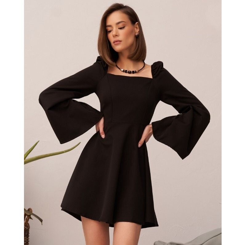 X2335 Foreign Trade Women's Clothing Independent Station Spring and Summer New Fashion Waist Square Collar Large Swing Bubble Long Sleeve Dress Women