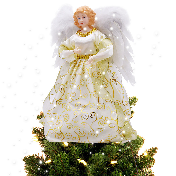 越境爆品クリスマスツリーの星が光る天使の人形のデスクトップの置物クリスマスツリーのトップの装飾品のトップの星|undefined