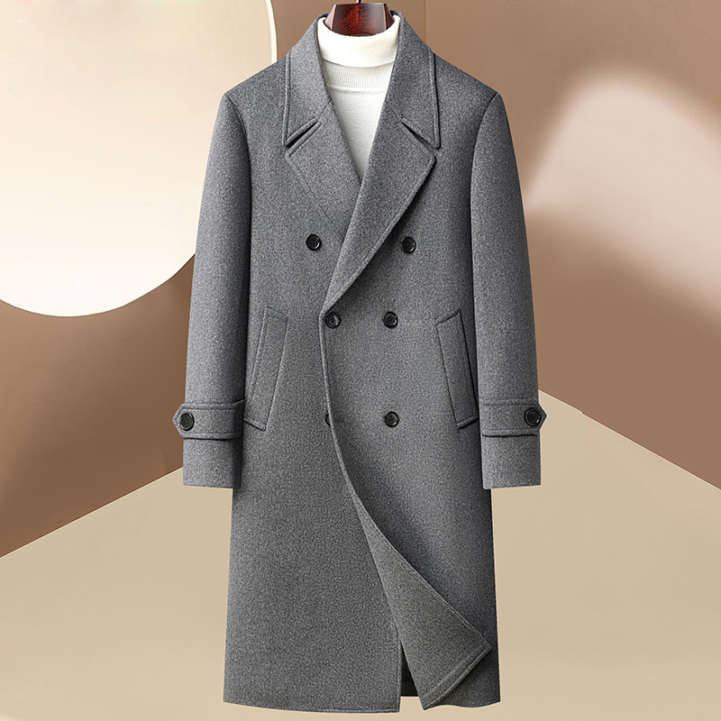 Mens Wool Blend Double Breasted Overcoat Stylish Long Casual Suit Jacket Perfect for Middle Aged Wear Wholesale