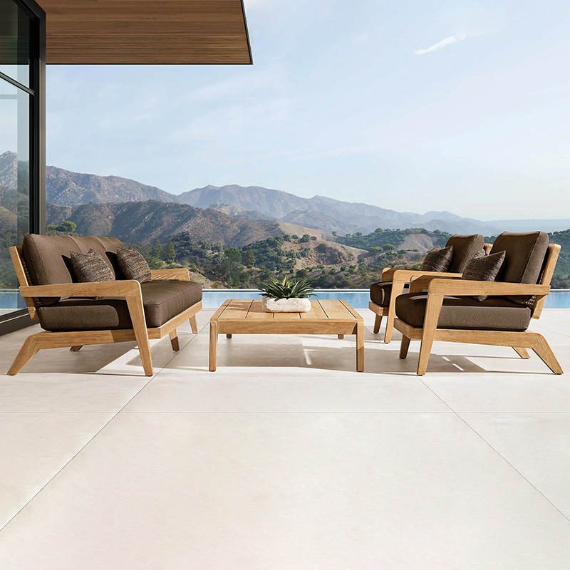 Nórdico al aire libre sofá de ratán teca combinación patio jardín terraza ocio impermeable protector solar Villa muebles