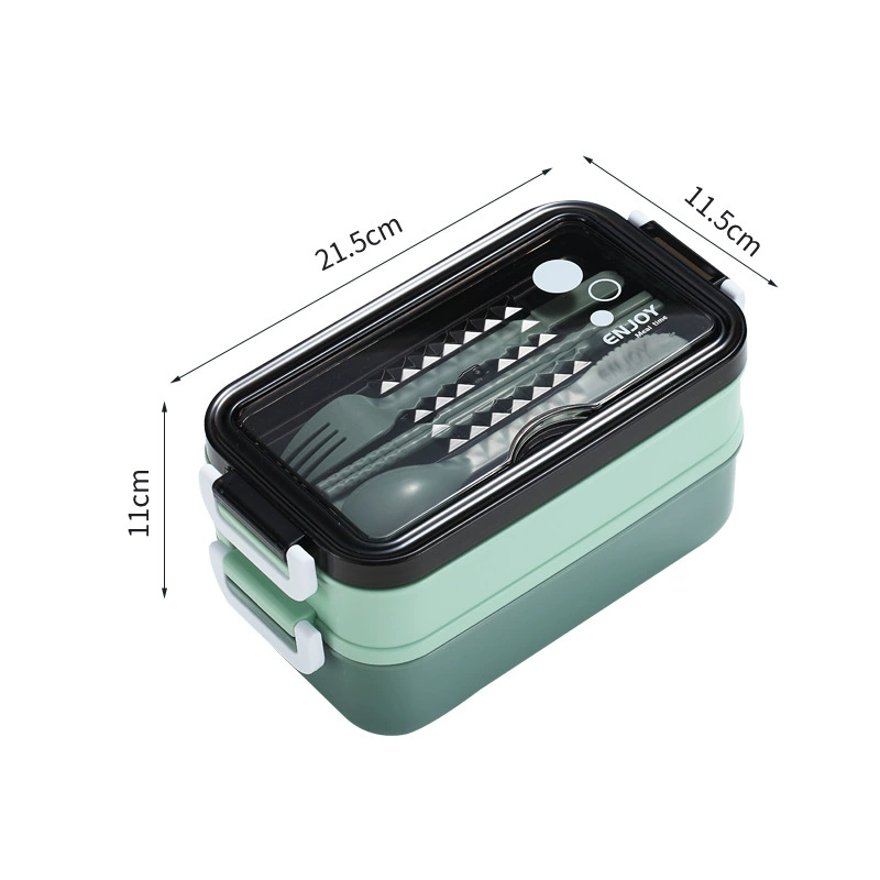 Double-Layer Lunch Box, Stainless Steel + PP, 1050 ml, Compact Bento Set