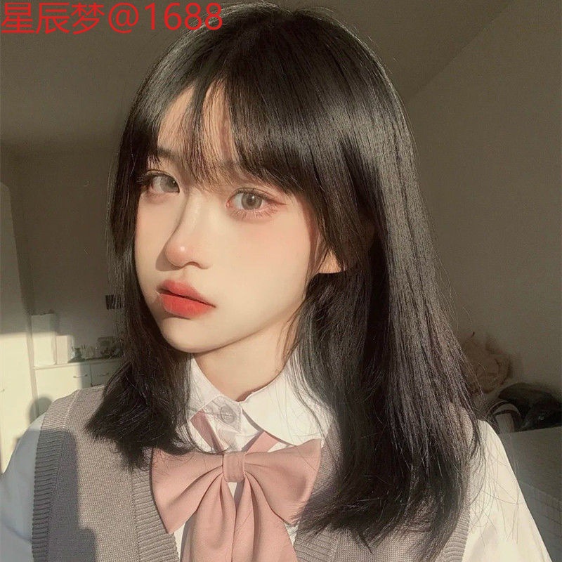 假发套女全头逼真中长直发修脸减龄尾齐梨花头lolita长直发全套头