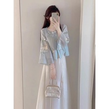 新中式时尚国风套装女夏季小个子知性气质盘扣上衣半身长裙两件套