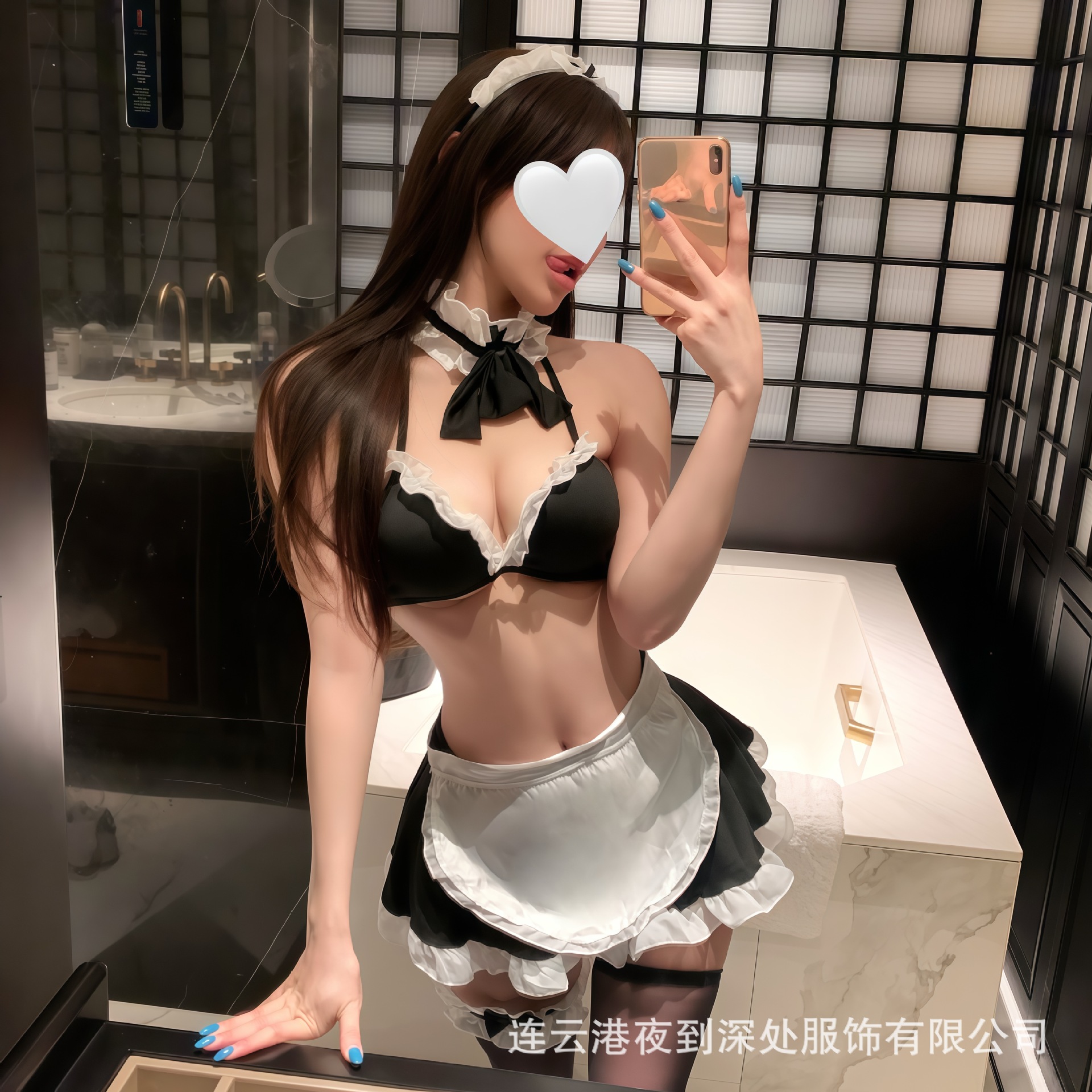 Night to the Depths of Sexy Lingerie, Female Sexy See-Through Uniform, Temptation Role-Playing Open Three-Point Maid Suit