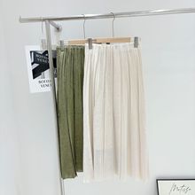 韩国订单秋装新款极简风松紧腰百褶裙A字裙半身裙百搭肌理感显瘦