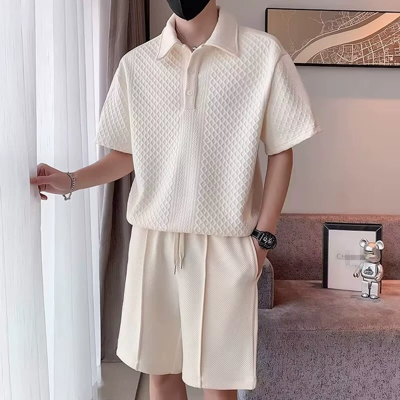 Гонконгский стиль темперамент повседневные вафельные футболки новые простые свободные дикие модные рубашки POLO мужские топы