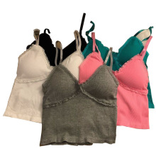 纯欲甜辣妹蕾丝吊带美背背心女带胸垫裹胸内搭打底短款上衣无缝