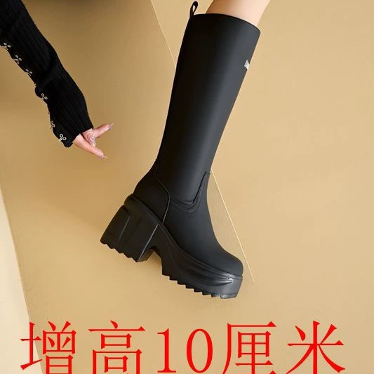 Тонкие ботинки на платформе с толстым высоким каблуком, удлиняющие рост женские сапоги, новая модель 2025 года, сапоги до колена, высокие сапоги для верховой езды.