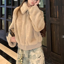 板栗可可Bankelili 独!ann酱同款环葆立领保暖好穿毛毛外套女