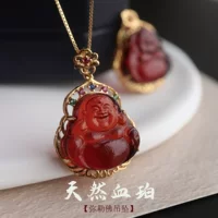 S925 Серебряный инкрустированный натуральный кровавый кулон Майтрейя Будда женский новый китайский кровавый ожерелье 2024 легкий роскошный дизайн ниши