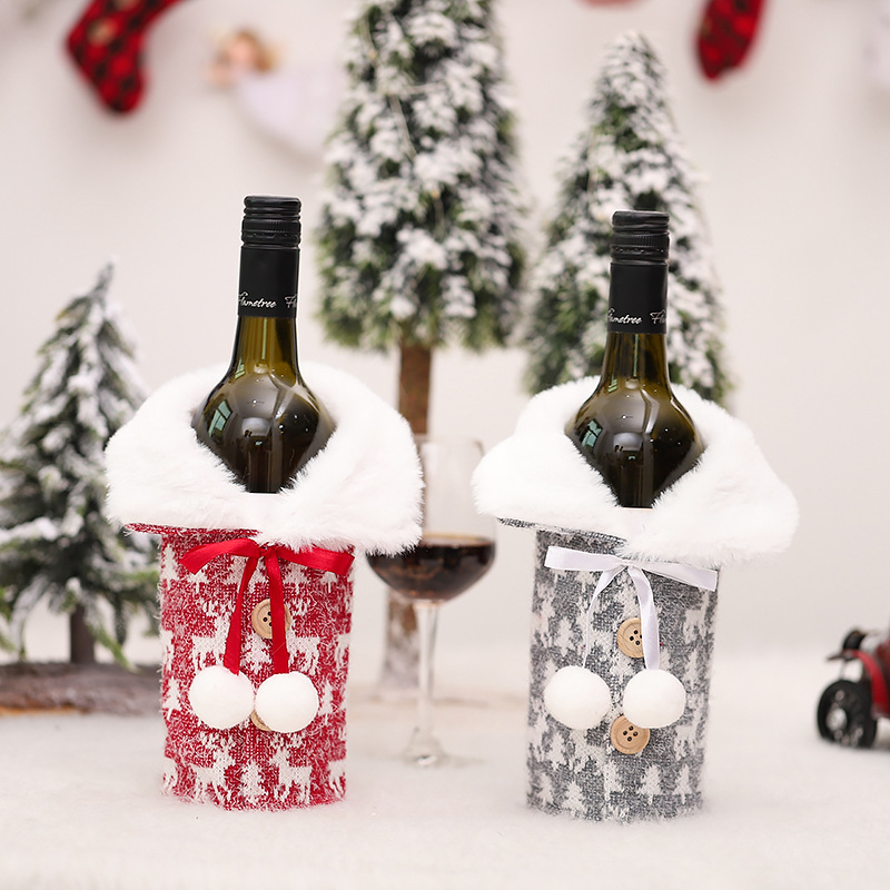 Cross-border new knitting wool wine bottle cover red and gray red wine bottle bag champagne cover restaurant holiday decoration supplies wholesale