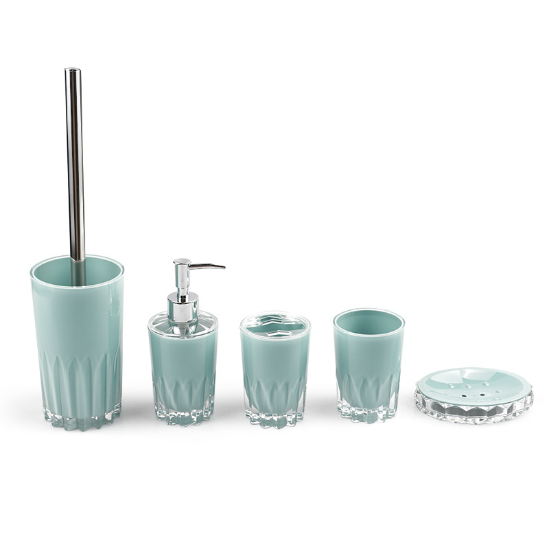 Cuarto de baño de plástico de cinco piezas conjunto de fábrica al por mayor cuarto de baño de lavado de cinco piezas conjunto hogar enjuague bucal cepillo de dientes taza de cinco piezas