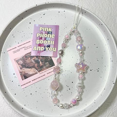 自製小紅署同款可愛少女粉星星串珠手機繩ccd相機鏈條防掉手腕繩