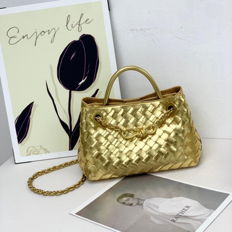 In-Stock Bv Genuine Leather Andiamo Chain Woven Bag New Model Metal Rope Buckle Tote Bag Single Shoulder Handbag Large Capacity