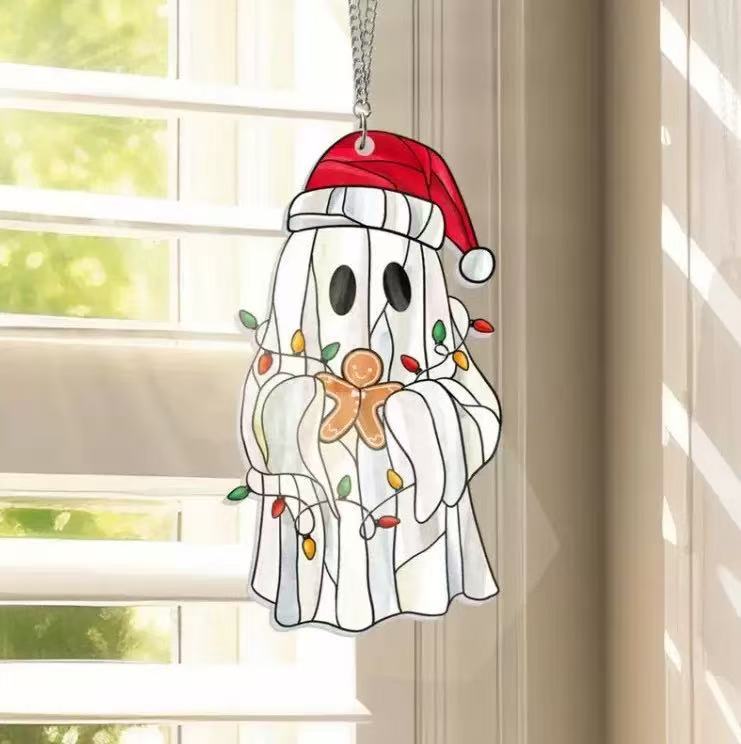 Nuevos productos transfronterizos Halloween lindo fantasma Sun Catcher pequeño fantasma 2D plano acrílico ambiente festivo adornos