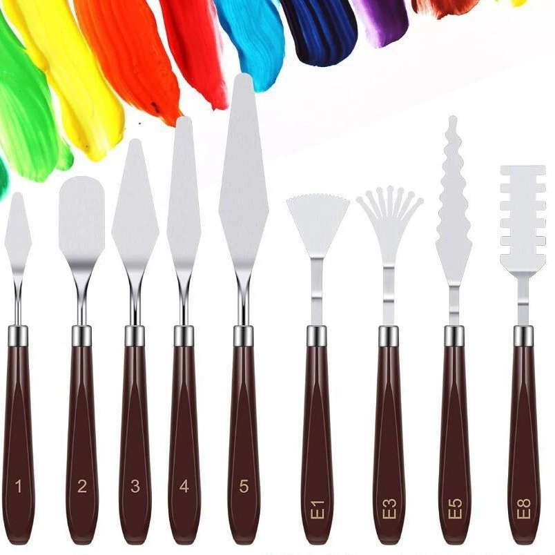 Cuchillo de pintura al óleo de arte al por mayor nuevo raspador de color de acero inoxidable raspador de pintura de gouache juego de 5 piezas suministro de comercio exterior