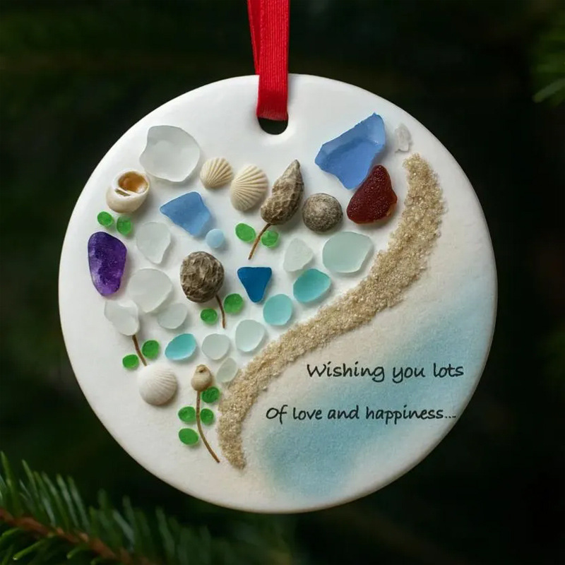 跨境圣诞树装饰品Seaglass Heart Ornament 圣诞节装饰品圣诞礼物|undefined