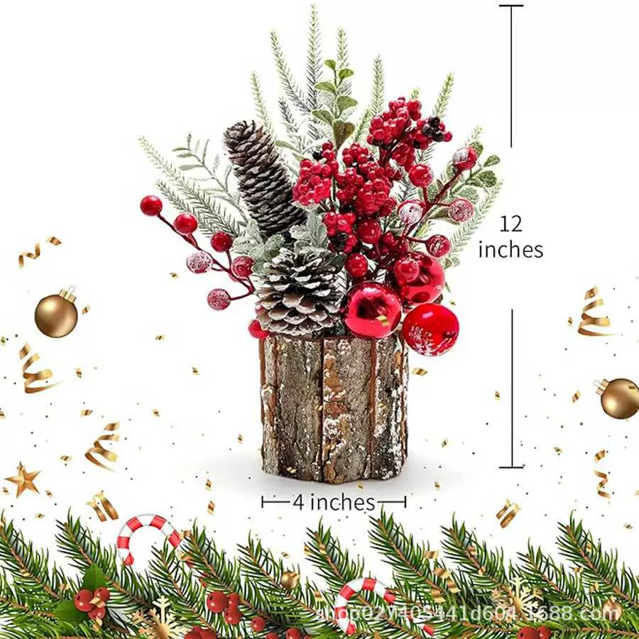 small decorative Christmas tree (bark base), tabletop floral ornament, 25×15×12 cm, light variants