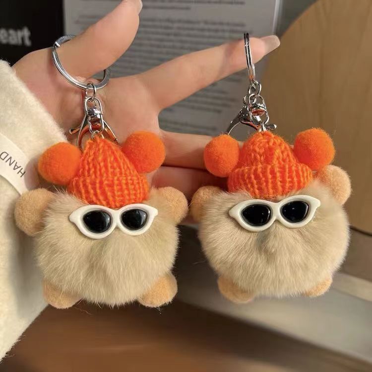 Imitation Rex Rabbit Fur Coal Ball Elf Car Keychain Pendant Ins Internet Celebrity Cute Plush Duplush Bag Pendant