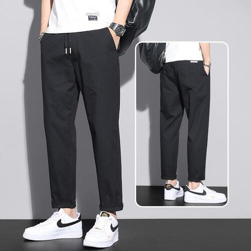 Casual pants men's autumn fashion brand loose straight quarter pants 2025 new spring and autumn gray cool sports pants