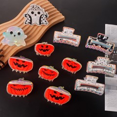 Goleisi ジュエリー ハロウィン パンプキン ゴースト レーザー エフェクト プリント クリップ PVC サメ クリップ ヘアアクセサリー 後頭部用