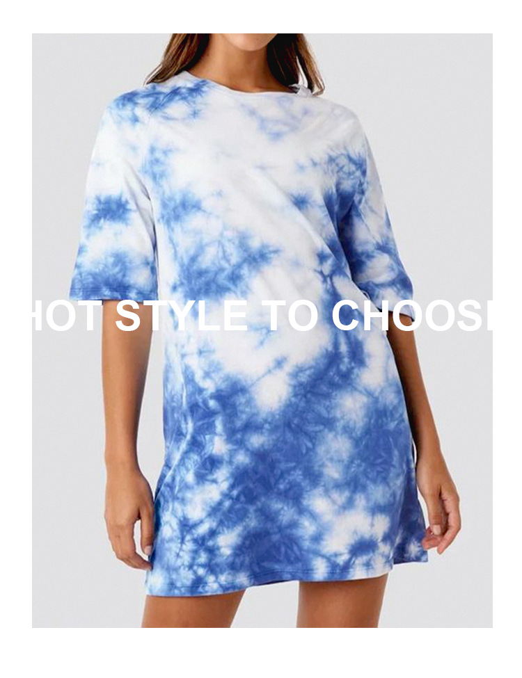 round neck short sleeve loose tie-dye long T-shirt NSXS35867