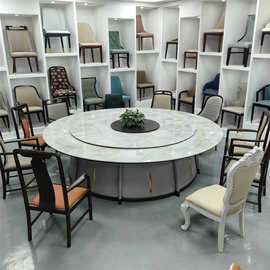 批发酒店餐厅包房岩板电动餐桌10-20人火锅自动旋转圆形餐桌